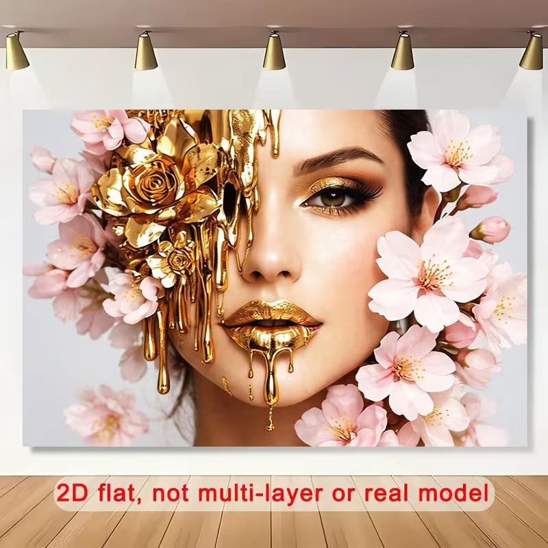 

2D Luxury Gold Face & Pink Flowers Photography Background 47.2x31.5inch/120*80cm