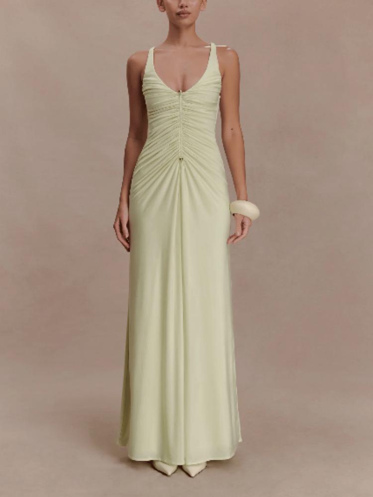 

European/American Style Women s Drawstring Spaghetti Strap Sleeveless Slim Fit Evening Gown XL