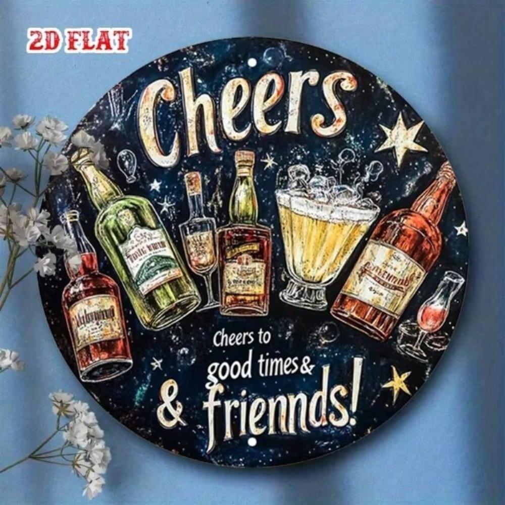 Metal Wall Art Round Wine Decor 7.8 Inch Gift for Friend Party