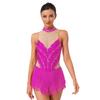 Pailletten Fransen Body für Damen Neckholder Jazz Latin Tanz Samba Chacha Quaste Leotard Akrobat Kostüm