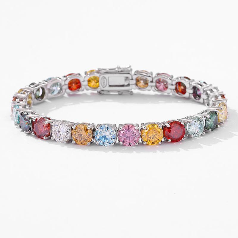 Butterflykiss Luxury 3/4/5/6.5MM Colored Rainbow Tennis Moissanite Bracelets Plated Gold 925 Silver Fine Jewelry Gift