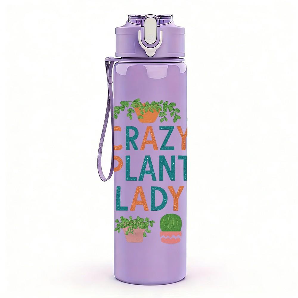 1PC Crazy Plant Lady Succulent Print 750ml Color Plastic Sports Water Bottle Leakproof Flip Straw Lid Suitable for Sports Office Home Use