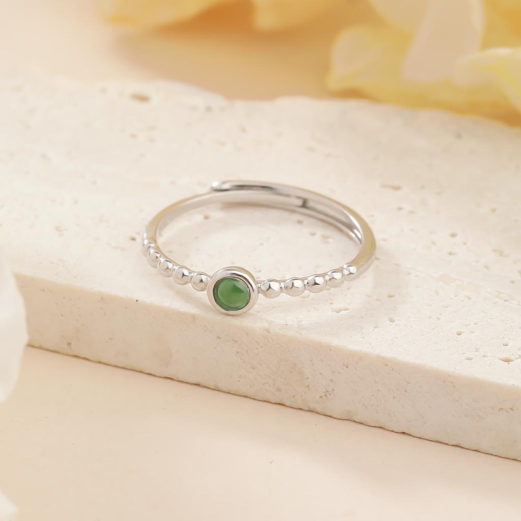 Natural jadeite sterling silver s925 ring Japanese exquisite fashion women's jewelry new Chinese daily jewelry gift