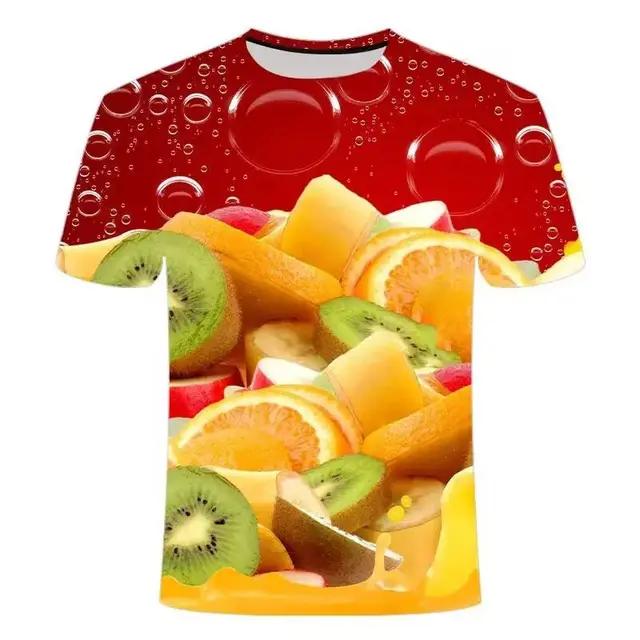 

Літні чоловічі модні креативні повсякденні модні 3d-друковані 3d-друковані моделі з короткими рукавами та фруктами та овочами, вільні індивідуальні топи з круглим вирізом XXS