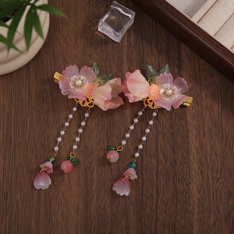 

Chinese-Style Floral Hairpins with Tassels for Girls