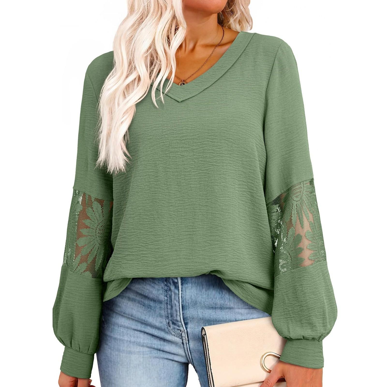 

Женский повседневный и модный однотонный топ с длинными рукавами и круглым вырезом XL армия зеленый