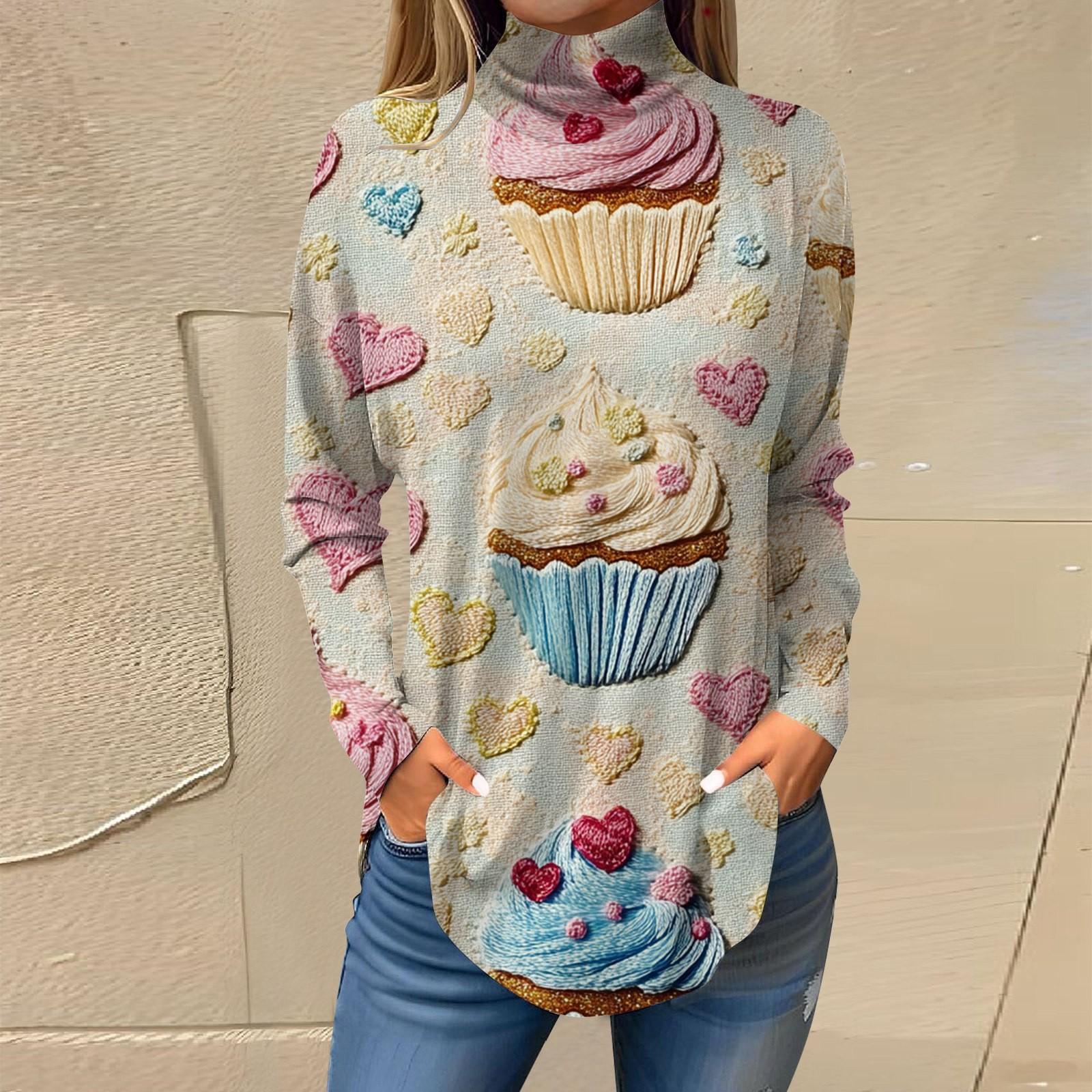 

Женская свободная водолазка с принтом ко Дню святого Валентина, футболка с длинными рукавами, топ и джемпер XL белый