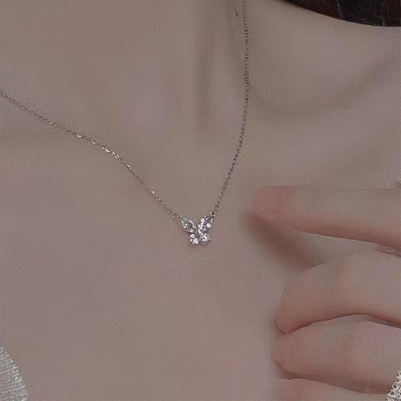 Phantom Butterfly Moissanite Necklace: S925 Sterling Silver, Eye-Shaped Diamond Collarbone Chain for Women, Elegant & Sweet Design