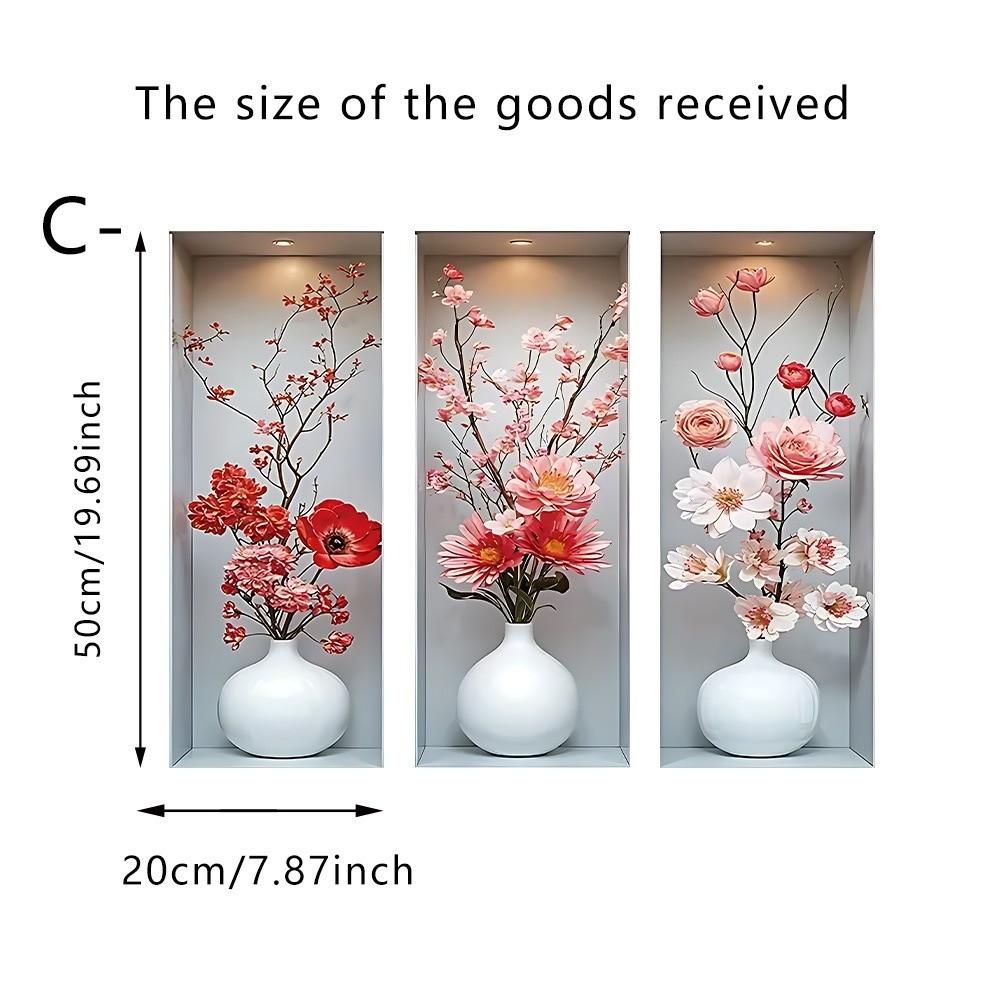 3Pcs Waterproof Flower Wall Sticker Plant Wall Sticker for Office Living Room Study Cabinet