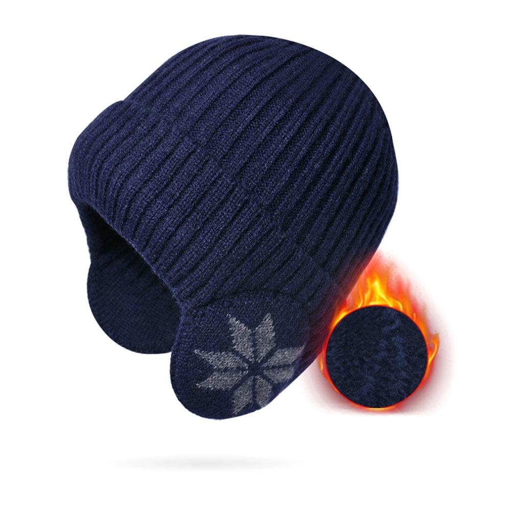 Casual Soft Snowflake Knitted Hat Thickened Keep Warm Winter Plain Hats Windproof Ear Protection Hat Unisex