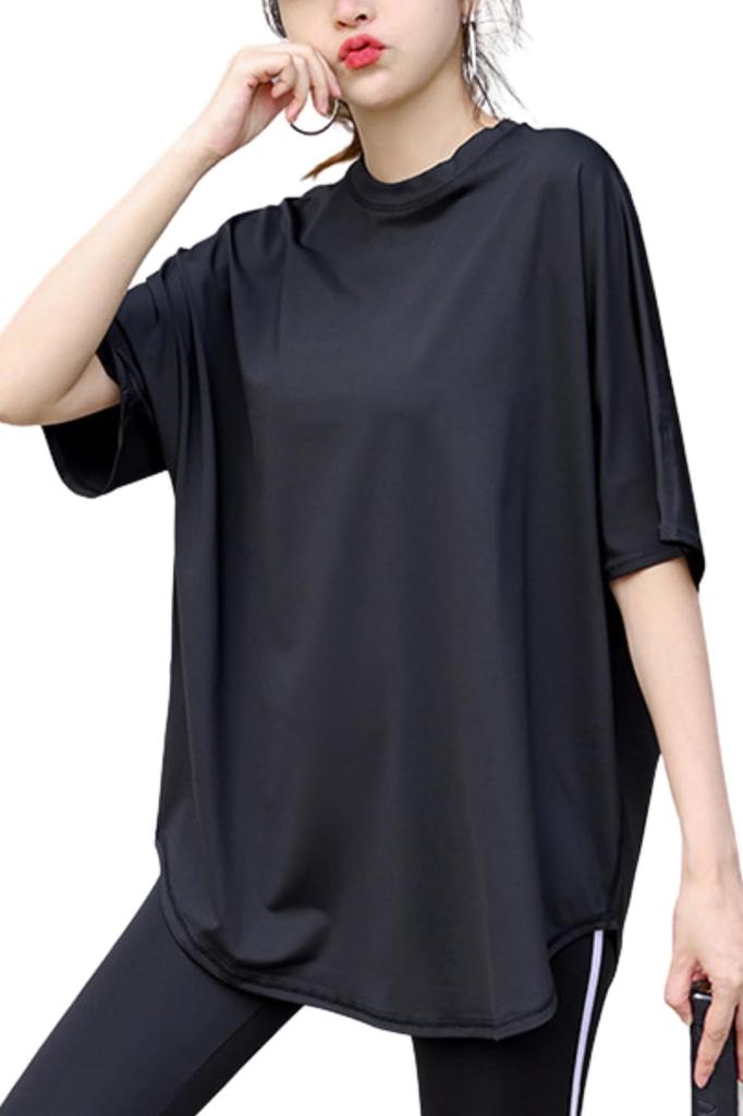 VeroMan Yoga Long Size Women's Top, Body-Contouring T-Shirt, Length, Pilates, ppi-ssd028 (Black, M)