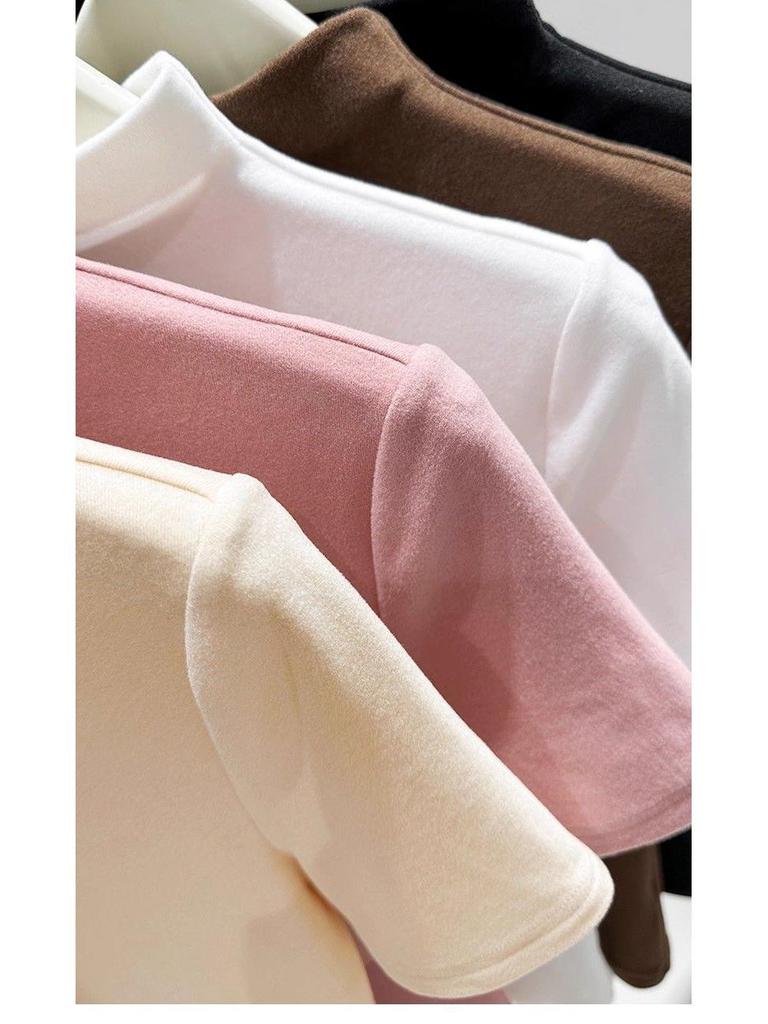 2026 Women's Double-Sided Slim-Fit Half-High Collar Base Layer Top, Thickened, Short-Sleeved, High-End Feel.