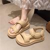 Thick-soled Velcro Sandals for Women 2025 Summer New Round Head Stepping On Shit Feeling Muffin Bottom Beach Shoes Beach Sandals for Women