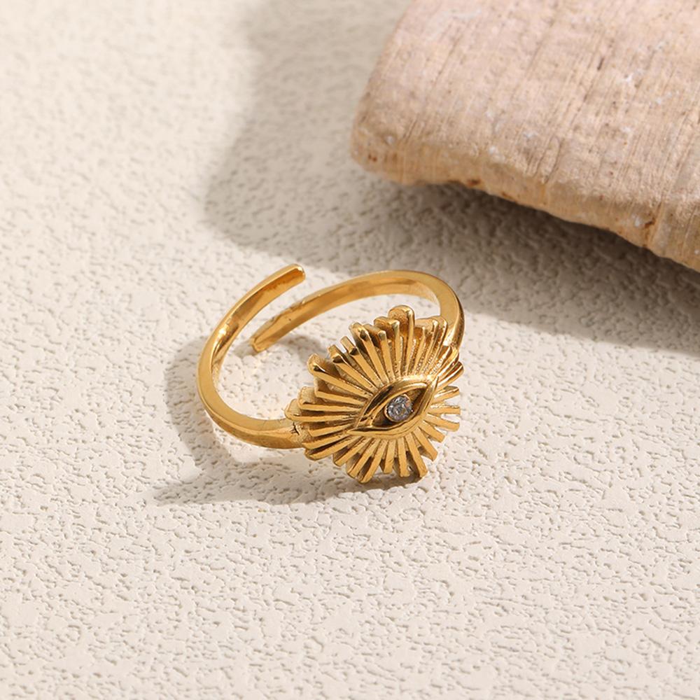 MamacitaSlay 316L Stainless Steel Evil Eye Zircon Adjustable Ring 18K Gold Plated Waterproof Jewelry For Women Statement Ring