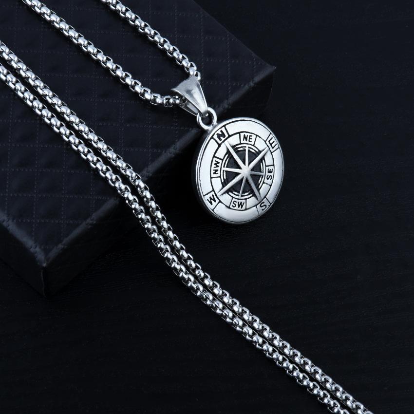 New Metal Compass Cast Necklace, Fashionable Titanium Alloy Pendant