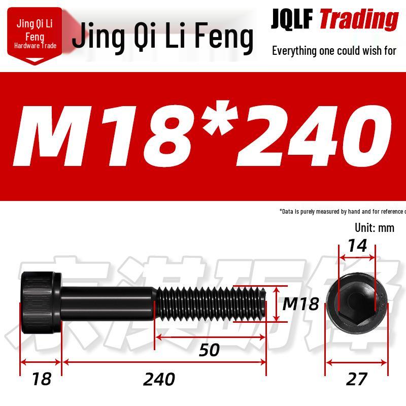 Hex Socket Head Cap Screw, Half Thread, M12-M18, High-Strength, Blackened Cylindrical Head, Knurled Bolt