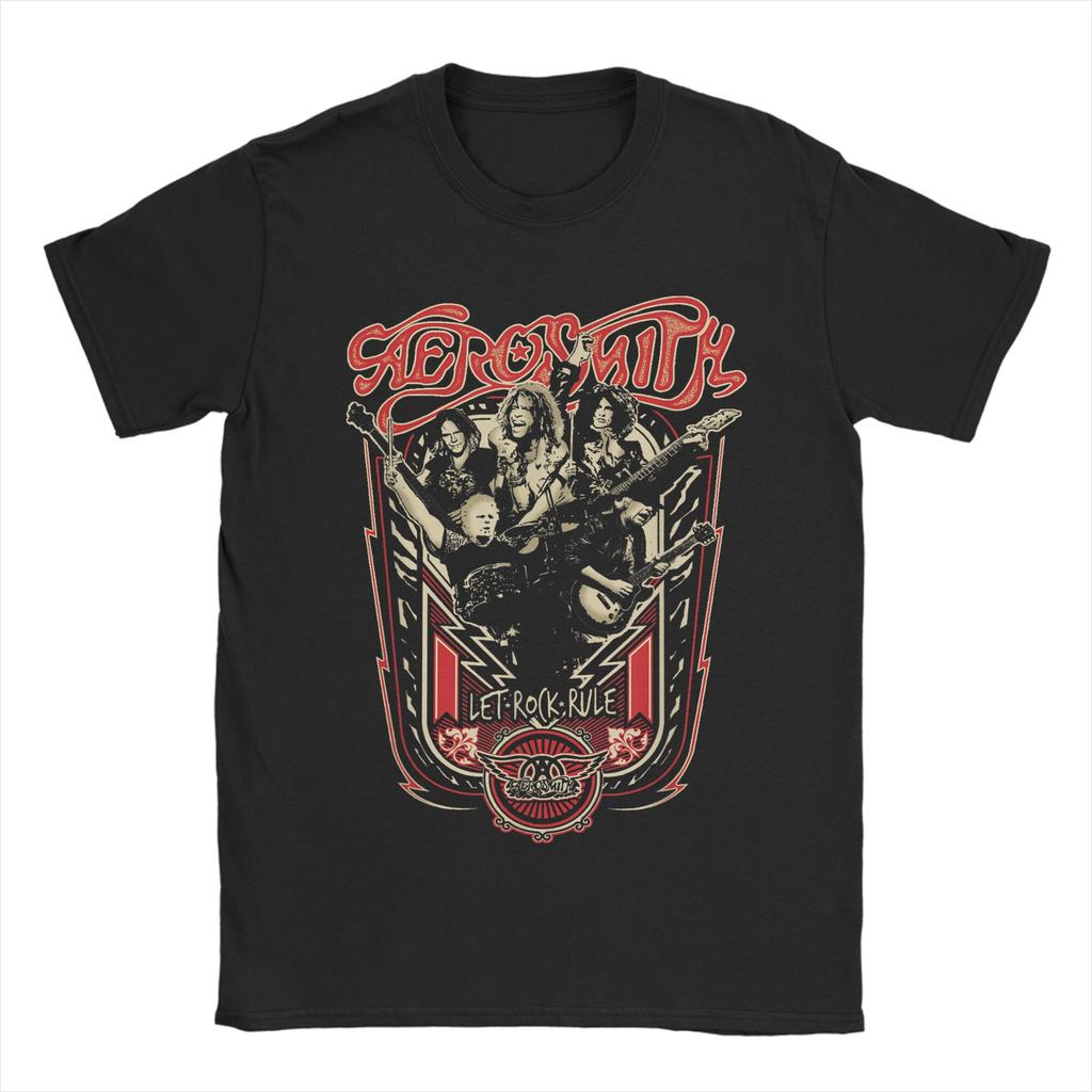 Aerosmith - Rock n Roll Band T Shirts Men Cotton Casual T-Shirts Round Collar Tees Short Sleeve Clothes Plus Size