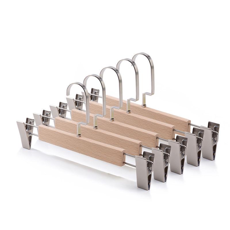 Korean Style Non-Slip Beech Wood Clothing Hanger with Hemp Rope for Women - Original Wood Color & Pants Clip 5 pieces