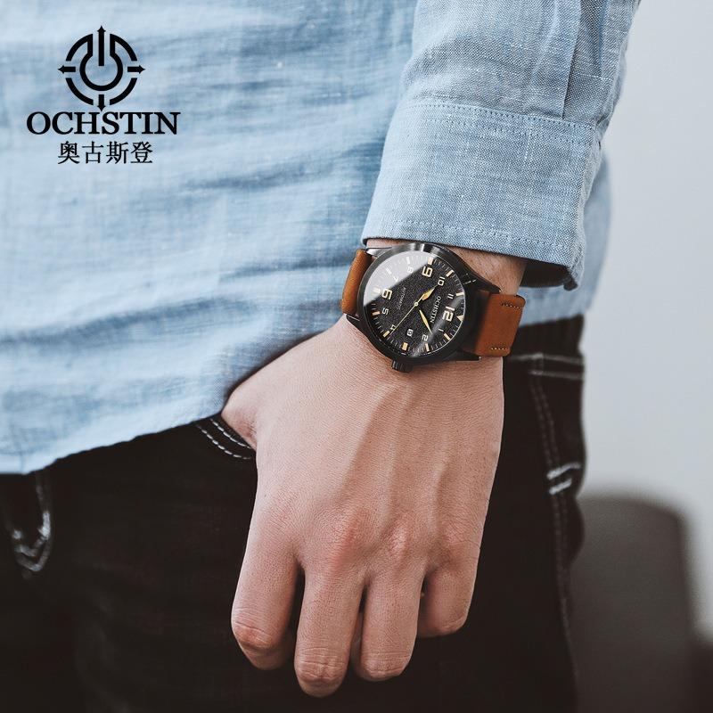 OCHSTIN retro leather automatic mechanical watch trendy casual business watch men