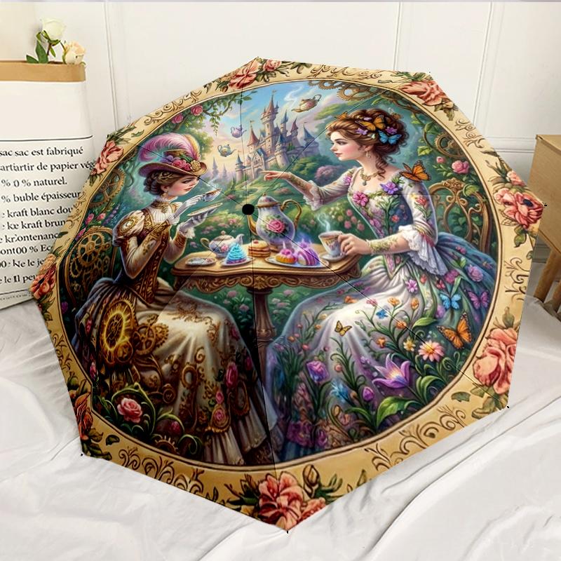 Victorian Tea Party Scene 8-Frame for Travel, camping, Casual Lightweight Portable Umbrella, Essential for every family Holidays Birthday Gift