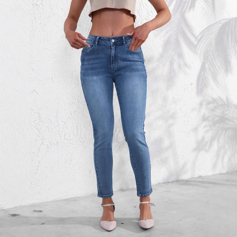 Women s Jeans Are Fashionable All-matching Elastic Pants. Simple Slim-fitting Slim-showing Blue Denim L