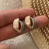 Fashionable color-block enamel earrings, elegant niche stainless steel studs, premium versatile ear jewelry