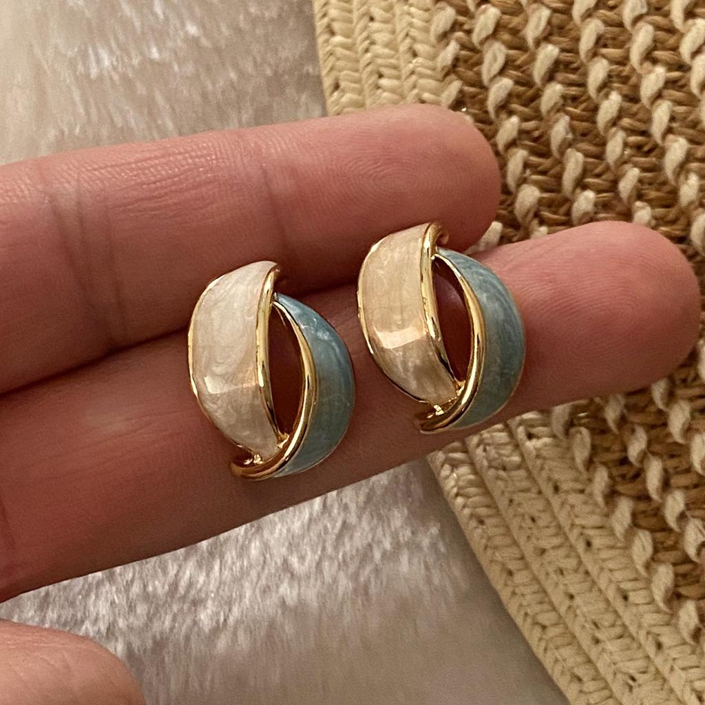 Fashionable color-block enamel earrings, elegant niche stainless steel studs, premium versatile ear jewelry