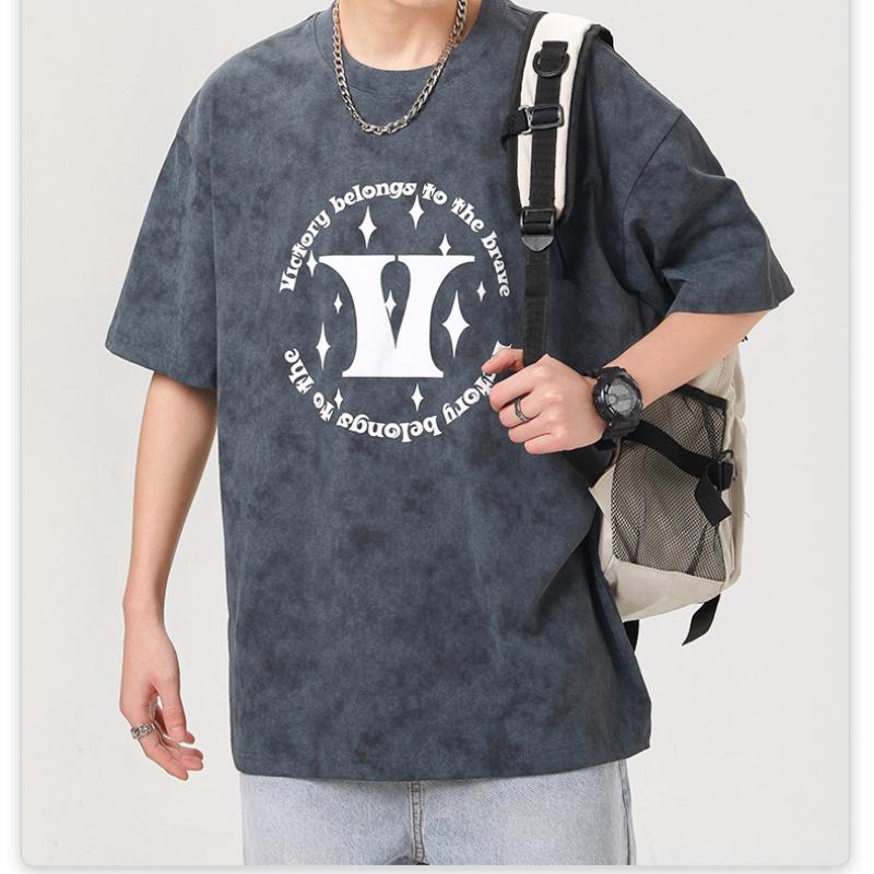 Summer New American Knitted Loose Print Men's T-shirt Short Sleeve