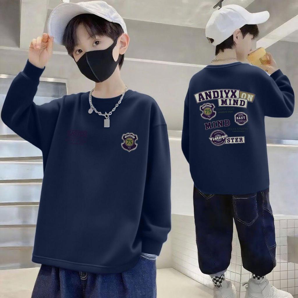 Boys' Pure Cotton Long-Sleeve T-Shirt - Casual Loose Fit, Round Neck, Spring/Autumn Style