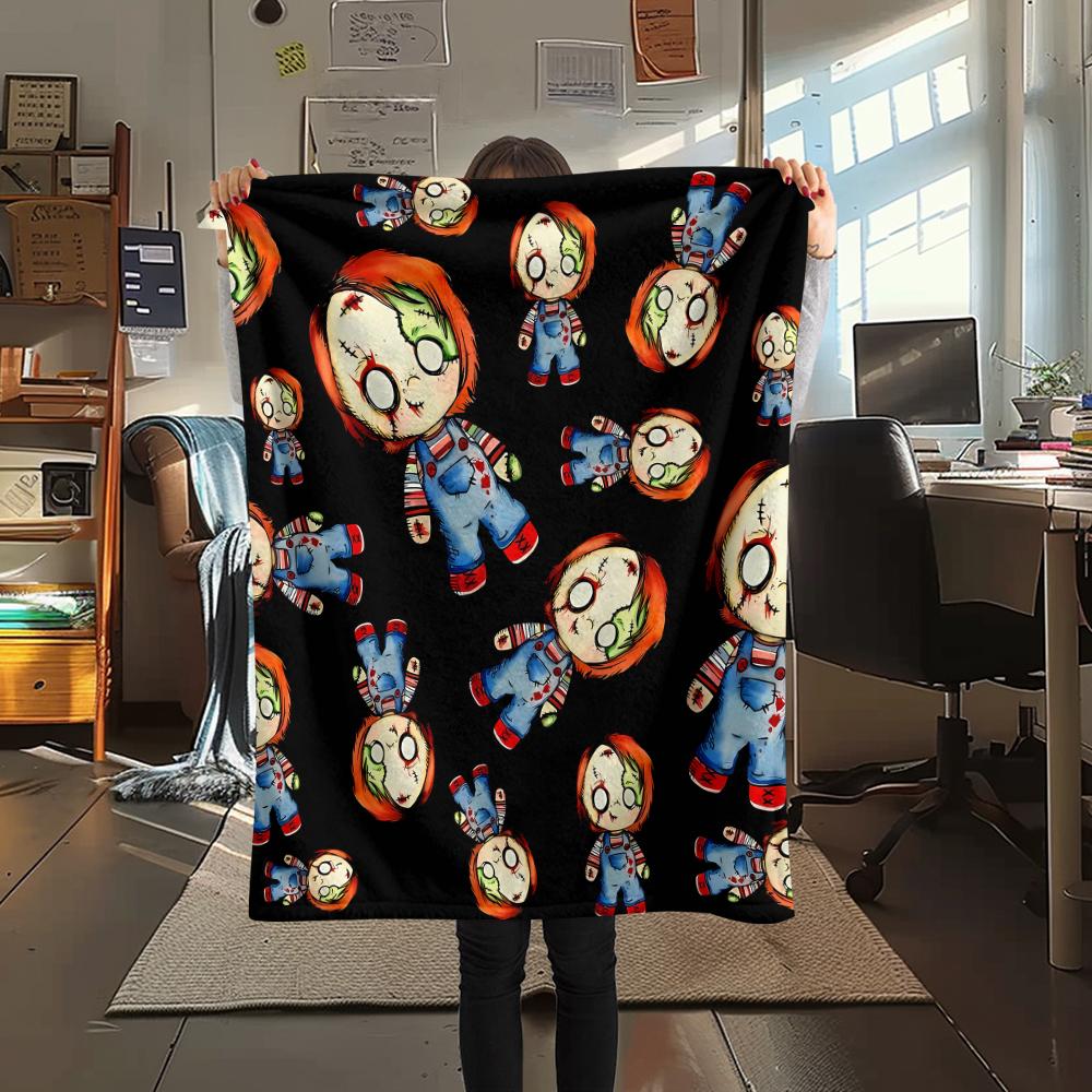 1PC Chucky Print Flannel Blanket, High quality All Seasons, Home Decor, Warmth and Comfort, Perfect for Christmas Gifts