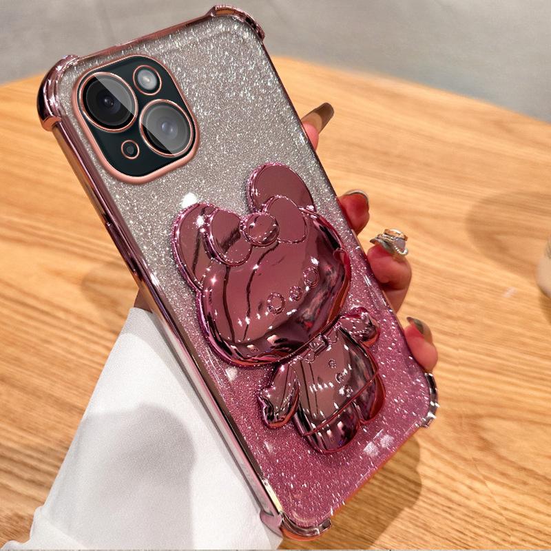 Applicable To IPhone16 Mobile Phone Case Rabbit Mirror Bracket 1314 Electroplated Airbag Anti-fall Apple 15 Promax