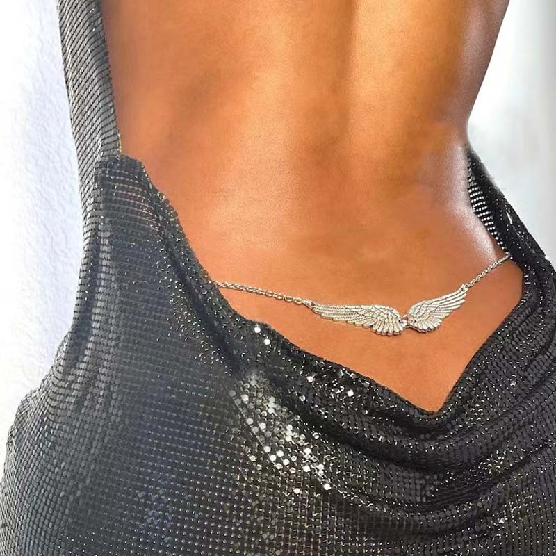 Sexy Metallflügel Taillengliederketten für Damen Neue Trendige Goldfarbe Doppellagige Perlen Körpertaillenkette Strandparty Schmuck Geschenke