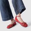 Fashion Fashion Metal Rivets Buckle Mary Jane Flats Women Punk Style Brand Designer Shoe High Quality Patent Leather Ankle Lace Up Flats