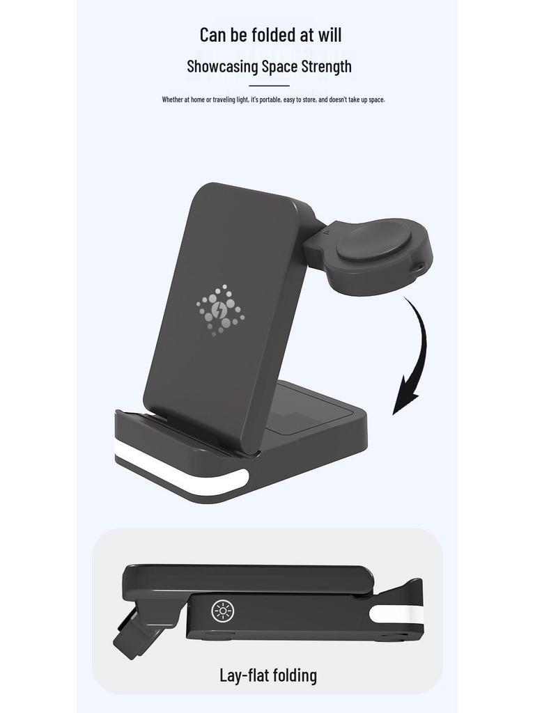 3-in-1 Foldable Wireless Charger for Huawei, Apple, Samsung Phones, Watches, and Earphones