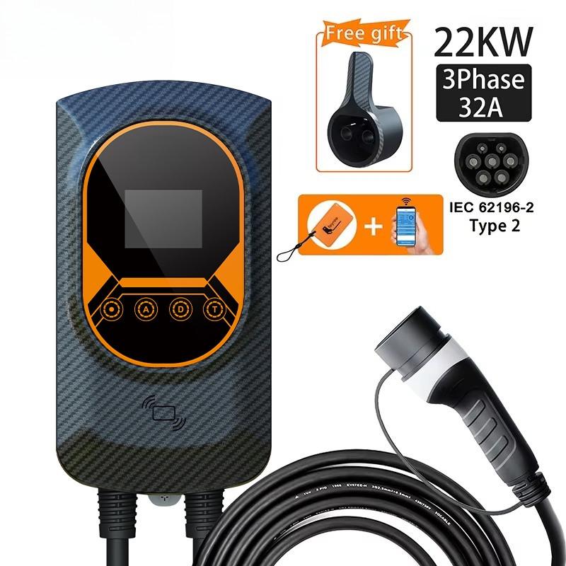 32A Electric Vehicle Car Charger EVSE Wallbox Wallmount 7.6/11/22KW Type2 Cable IEC62196 APP Control EV Charging Station