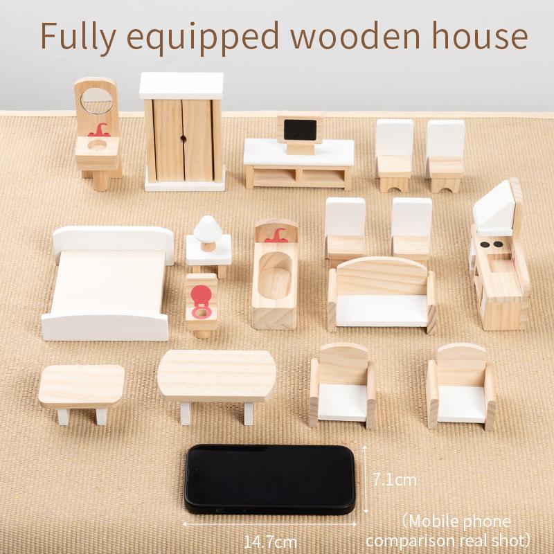 Simulated Room Wooden Children's Toys, Pretend Play Mini Furniture, Hands-on and Educational Design, Display for Early Education