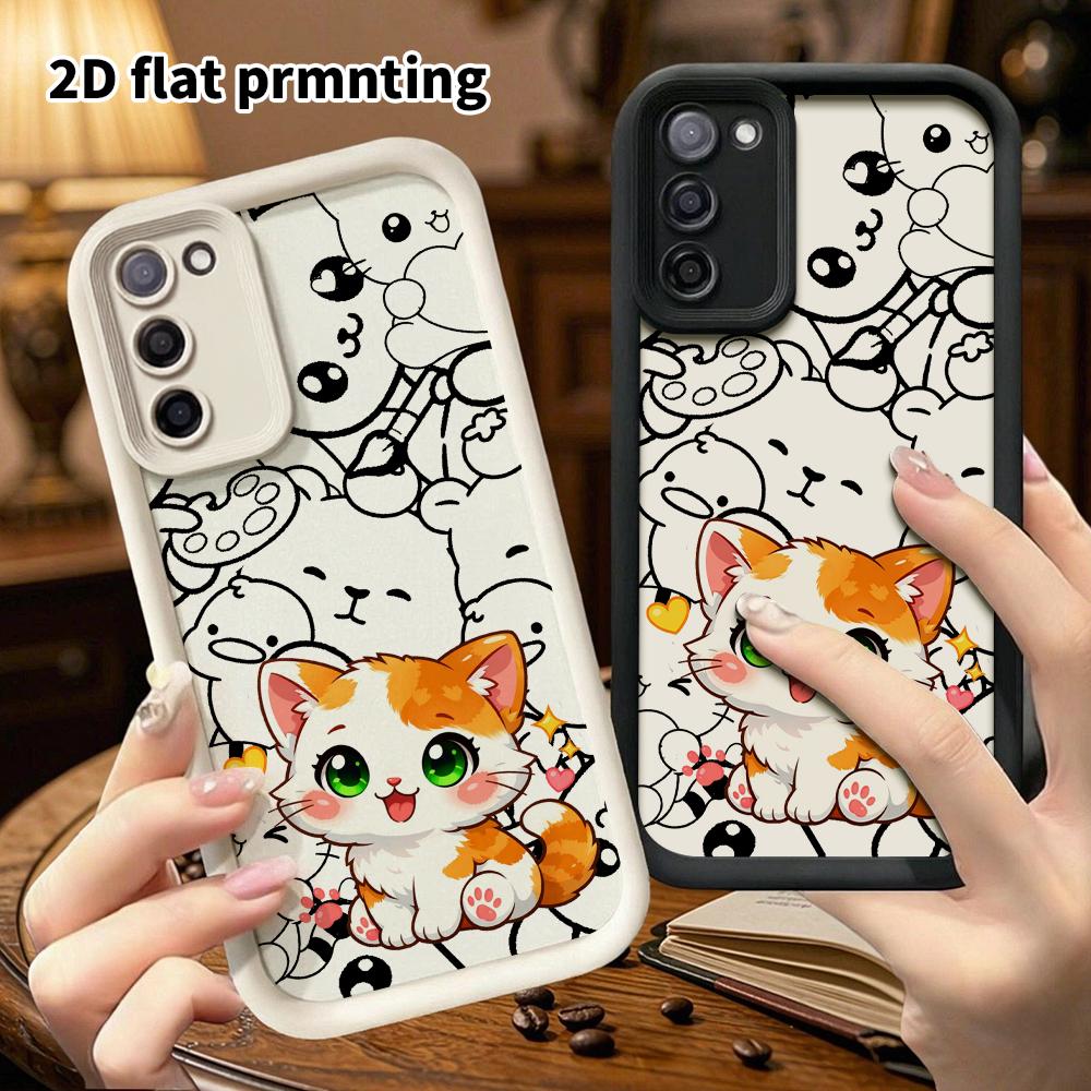 Phone Case: 2D Flat, Suitable for Samsung Galaxy A34 A35 M05 M06 S20 S22 S21 FE Plus 5G Protective Case, Orange and White Kitten, Perfect Holiday Gift