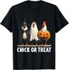 Horror Funny Chick or Treat Chickens Ghost Witchy Halloween T-Shirt Individuality Casual Custom T-Shirt Vintage T Shirt Camisas
