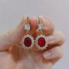 Red Oval Crystal Zircon Drop Earrings for Women 2023 New Gold Color Wedding Engagement Party Jewelry Accessories