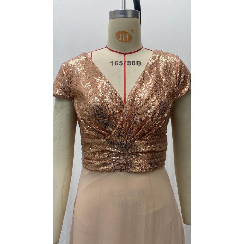 Summer New Foreign Trade Dress New V-neck Sequin Chiffon Patchwork Evening Dress Party Vacation Style Casual Dress