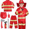 8 Pcs Kids Fireman Costume Set Firefighter Dress-Up Set with Extinguisher Birthday Party Role Play Pretend Gift for Toddler Boys Girls