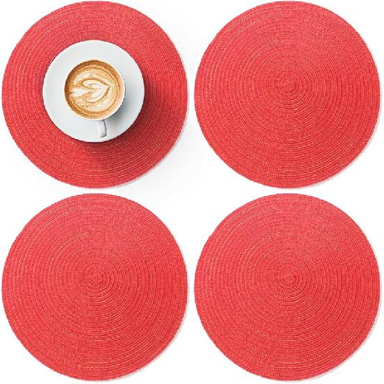 7 Inch Round Braided Placemats Set of 4,Coffee Mat,Table Mats,Washable Heat Resistant Cotton Polyester Circle Place Mats for Kitchen Dinner Party