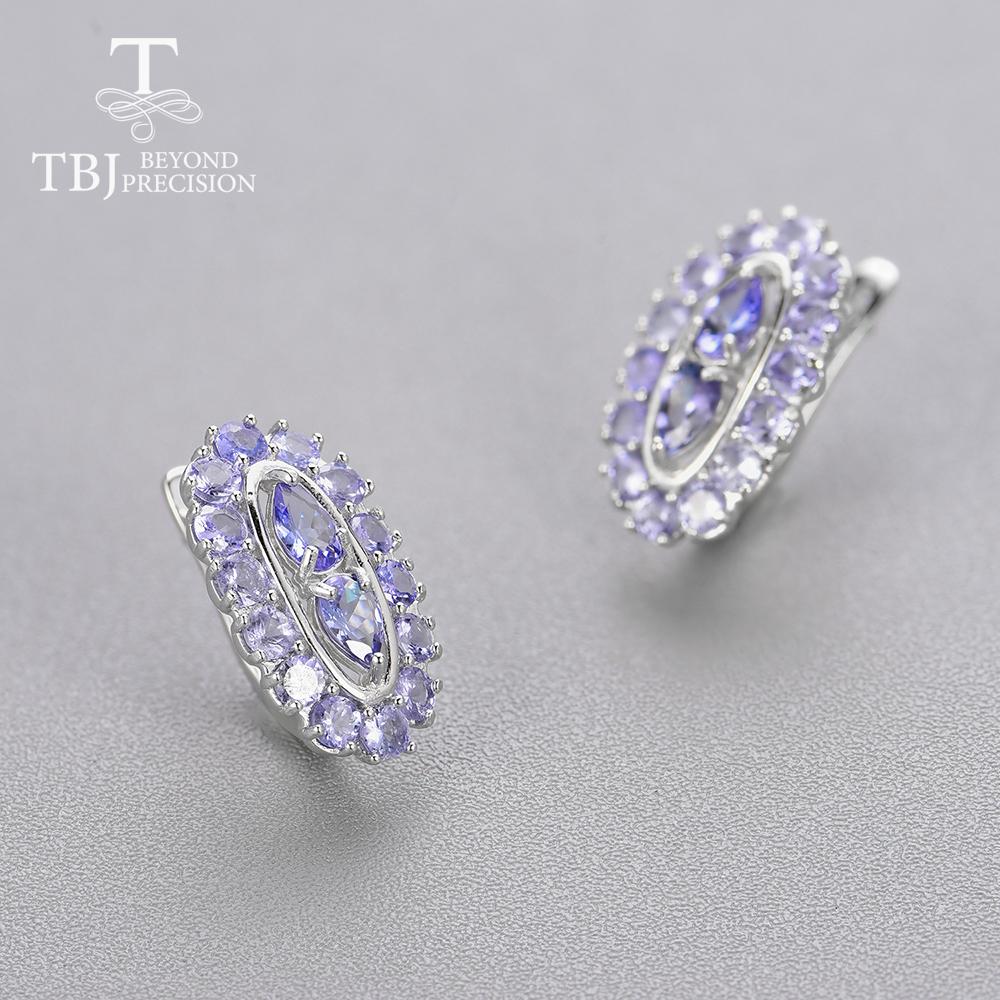 Natürliche 2,3 ct Tansanit Edelstein-Ohrringe mit Verschluss, echter hellblauer Edelstein aus 925er Sterlingsilber, edler Schmuck für Frauen, schönes Geschenk