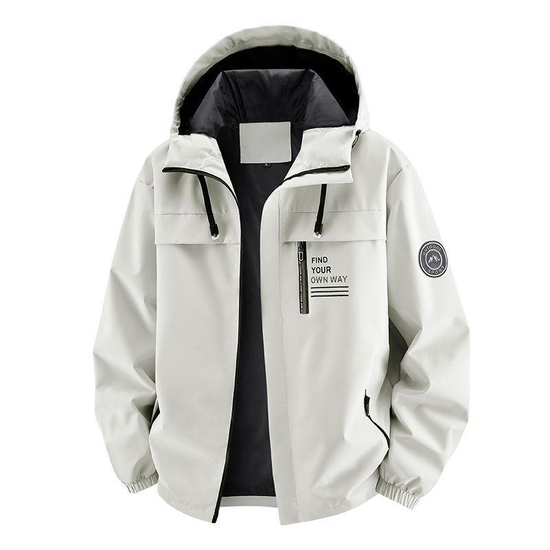Men's Spring/Autumn Lightweight Hooded Workwear Jacket - European Size, Loose Fit, Casual Single-layer