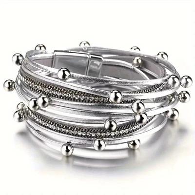 Mehrlagiges PU-Lederarmband mit Leopardenmuster und Magnetverschluss