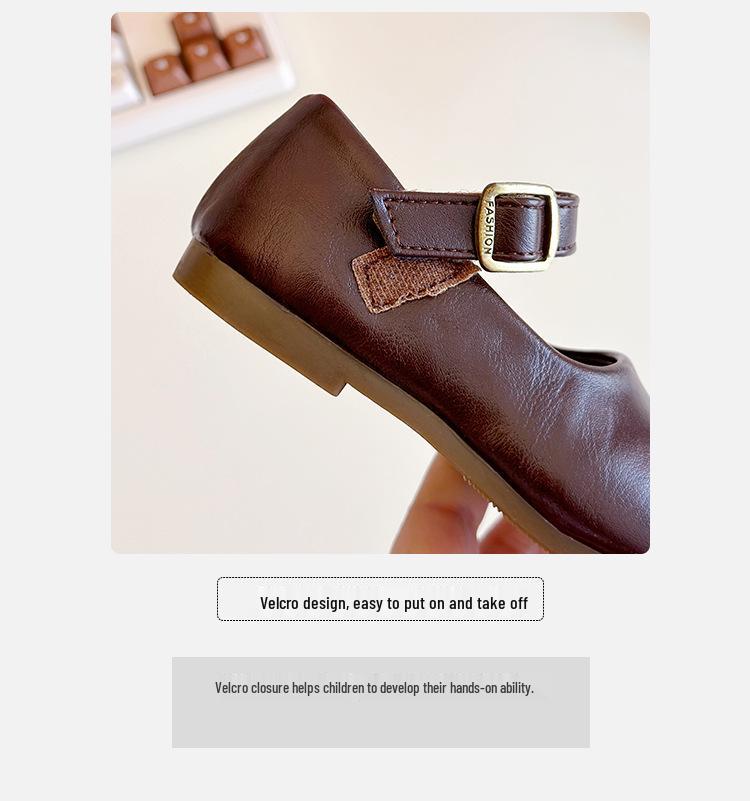 2025 Girls' Academy Style Leather Shoes - Spring & Autumn Princess Square Toe Korean Granny Shoes