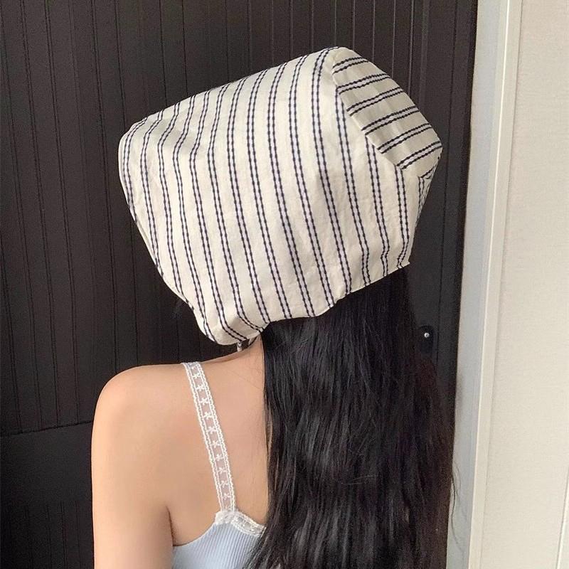 1Pcs Large Brim Foldable Bucket Hats With String For Women Korean Striped Female Panama Bob Outdoor Mountaineering Hat