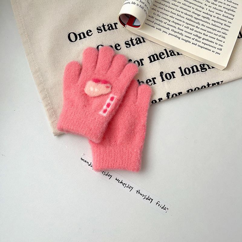 Cartoon Car Baby Gloves Winter Thick Knit Warm Boy Girl Full Finger Mittens Outdoor Windproof Toddler Kids Five Finger Gloves