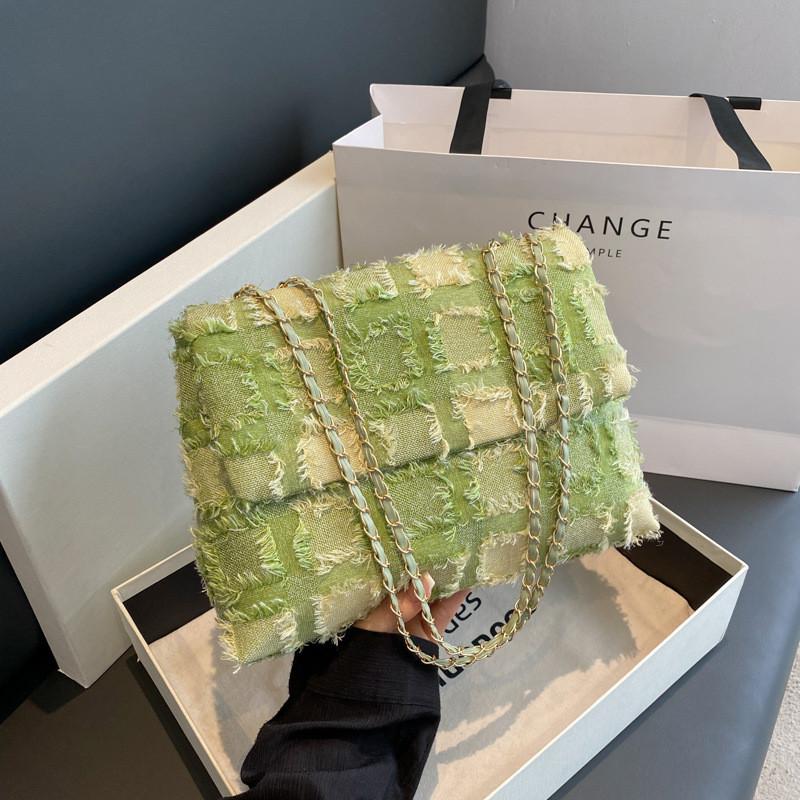 Stylish Casual Shoulder Bag For Women Vintage Design Minimalist Crossbody Purse In Black Green Khaki Checkered Pattern