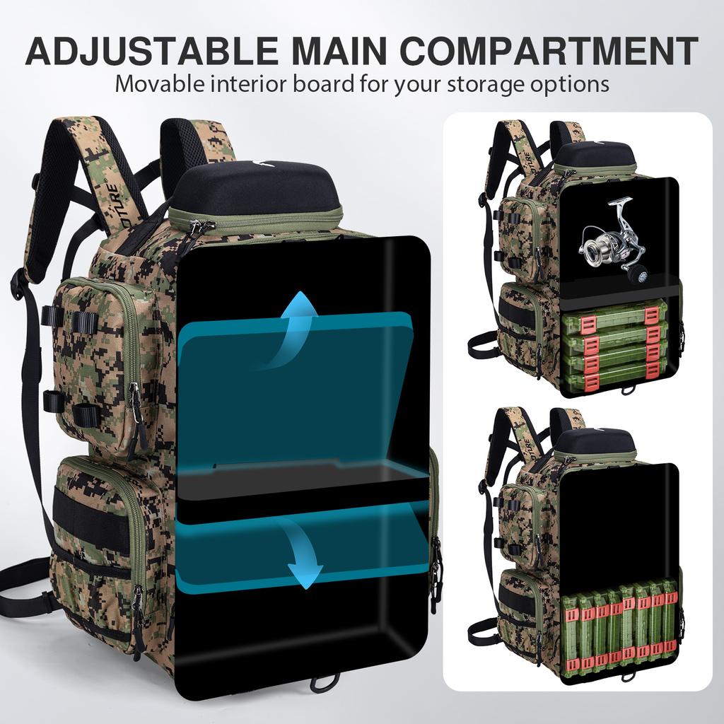 Zaino da Pesca Goture da 45L ad Ampia Capacità, Borsa da Pesca Impermeabile con 4 Scatole porta Attrezzi, Porta Canne per Attrezzatura da Pesca, Regalo per Uomini